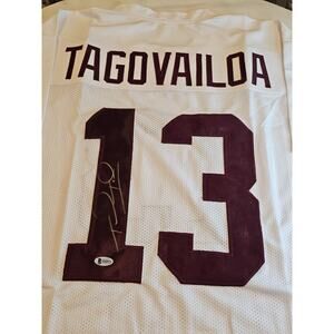 Tua Tagovailoa Autographed/Signed Jersey Beckett Sticker White Custom Jersey